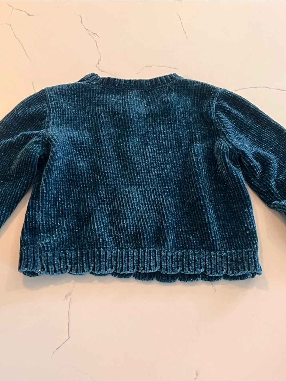 Tommy Bahama Teal Velvet Cable-Front Kids Sweater 7/8T